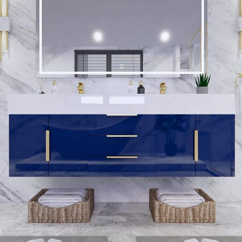 Bethany 59 in. W. x 20 in. D x 22 in. H Double Sink Floating Bath Vanity in Gloss Night Blue with White Acrylic Top price history on PriceWatchPro