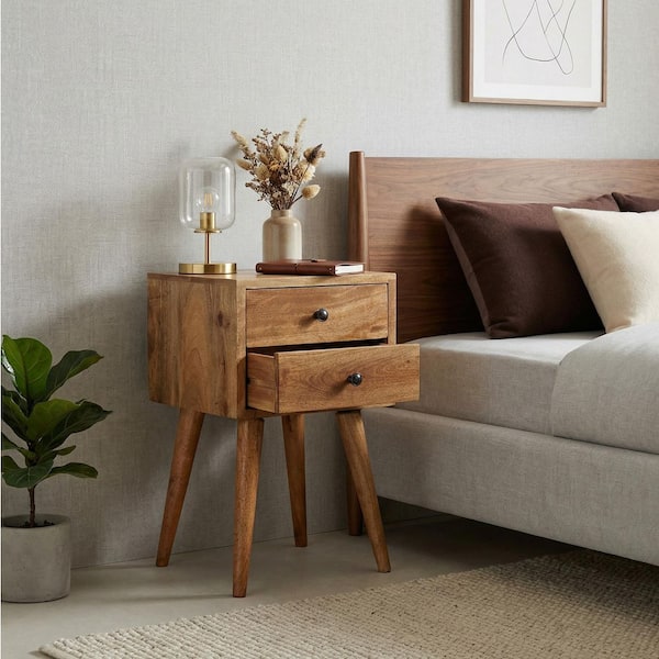 Adena Oak 2-Drawer Solid Wood Nightstand