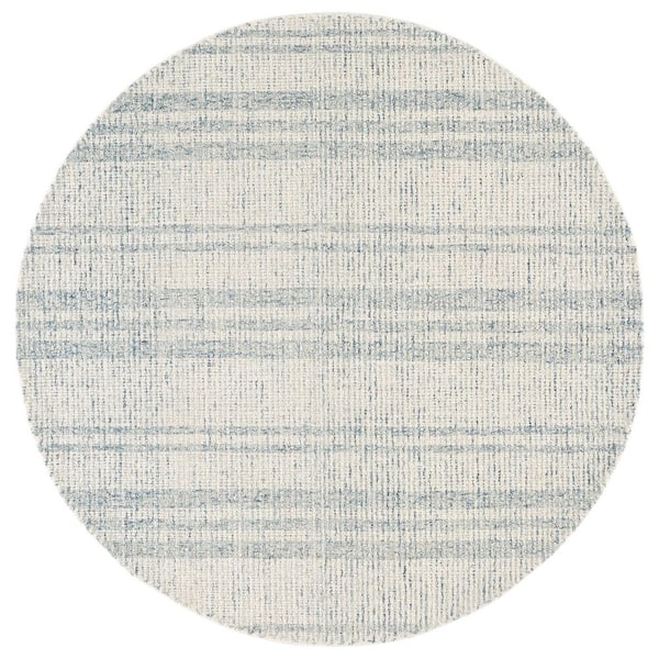 Abstract 6 ft. x 6 ft. Blue/Ivory Plaid Round Rug
