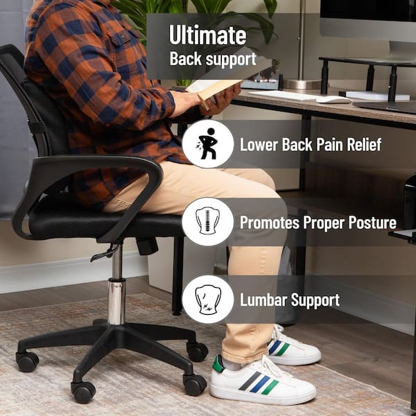 Mind Reader Black Ergonomic Lower Back Cushion Chair Pad BACKFOAM