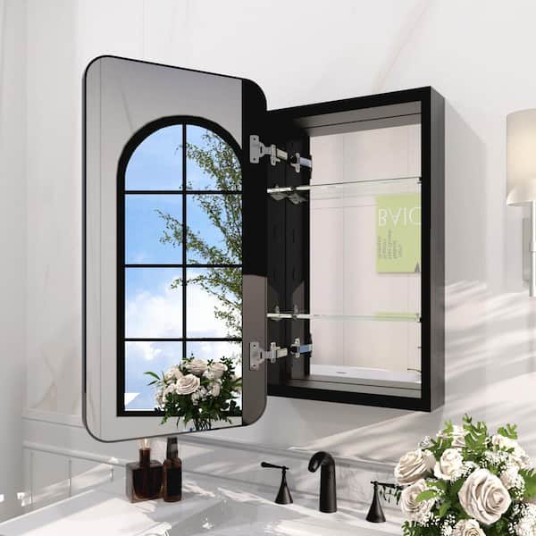 15 in. W x 24 in. H Rectangular Framed Recessed/Surface Mount Medicine Cabinet with Mirror in Matte Black