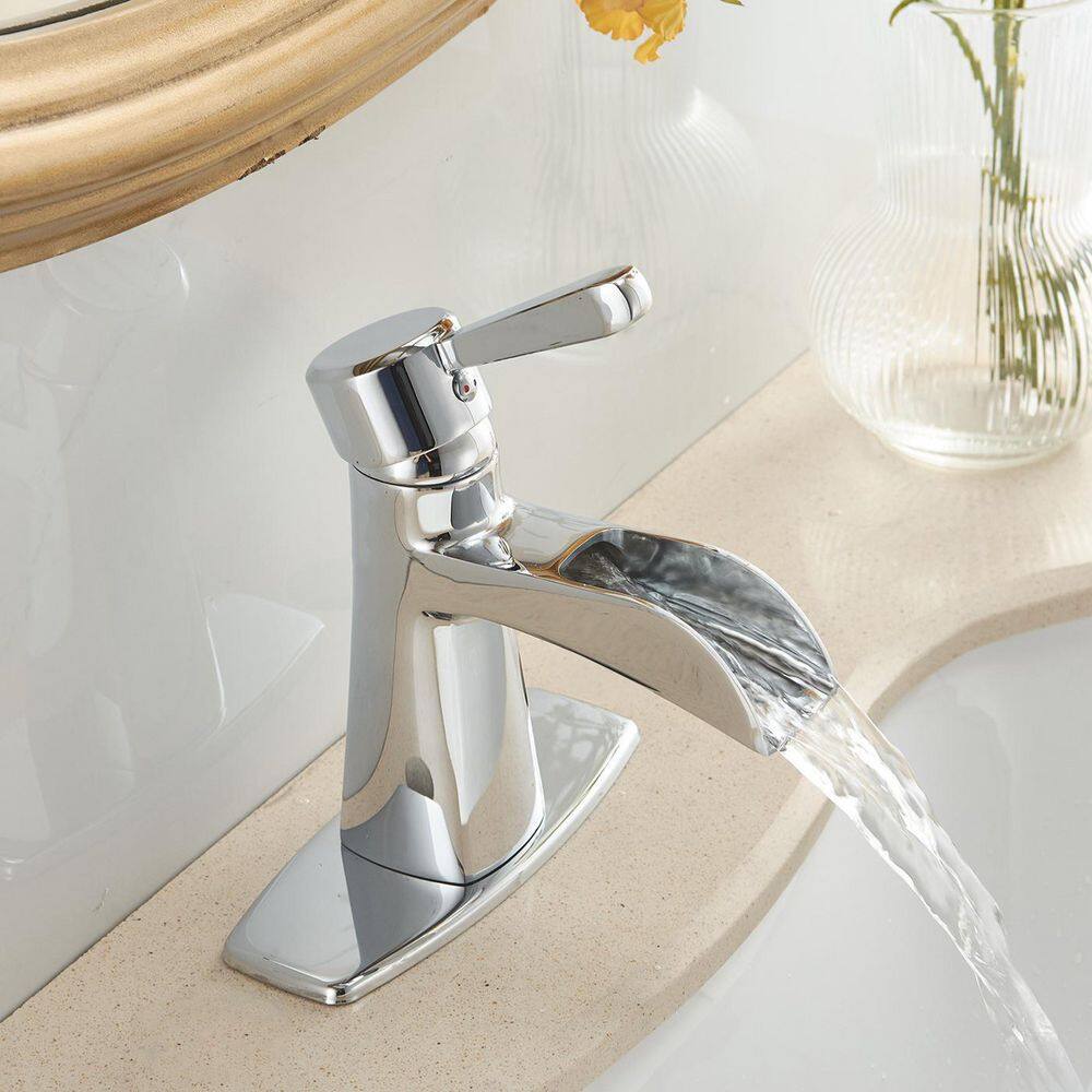 Brushed Chrome Single Handle Bathroom Faucet with Drain Assembly