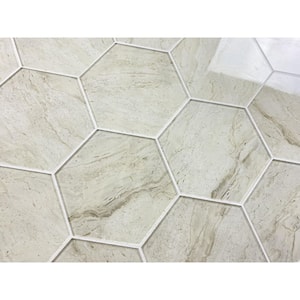 Tuscan Crema Beige Hexagon 8 in. x 8 in. Glossy Marble Look Glass Wall Tile (24 sq. ft./Case)