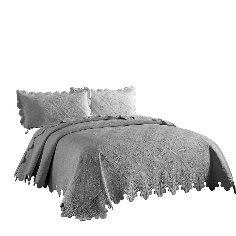 Light Grey Cotton King Reversible Quilt Set