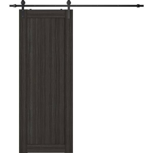 Belldinni 32 in. x 80 in. 1 Panel Shaker Gray Oak Finished Composite Wood Sliding Barn Door with Hardware Kit