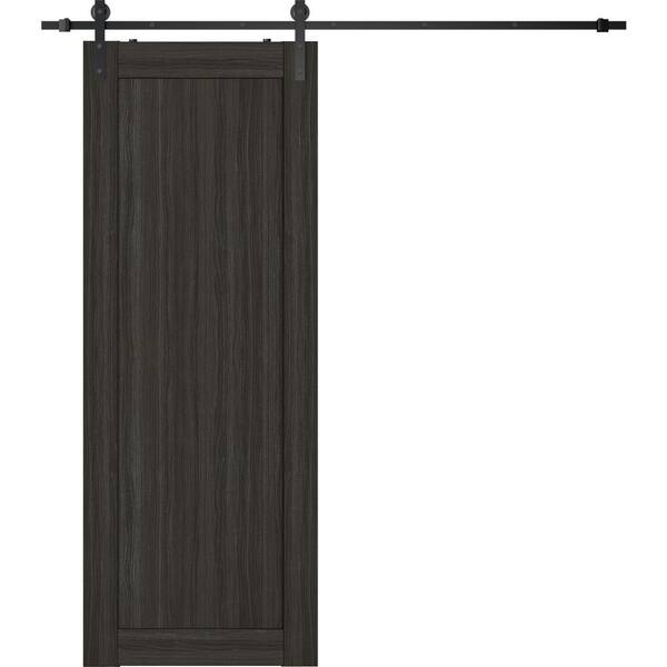 Belldinni 30 in. x 84 in. 1 Panel Shaker Gray Oak Finished Composite Wood Sliding Barn Door with Hardware Kit