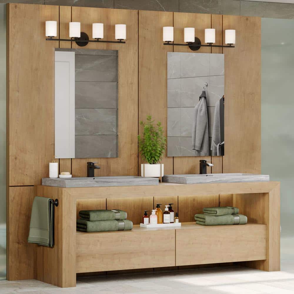 Sleek Textured Black Porcelain 4-Light Modern Bath Vanity Fixture