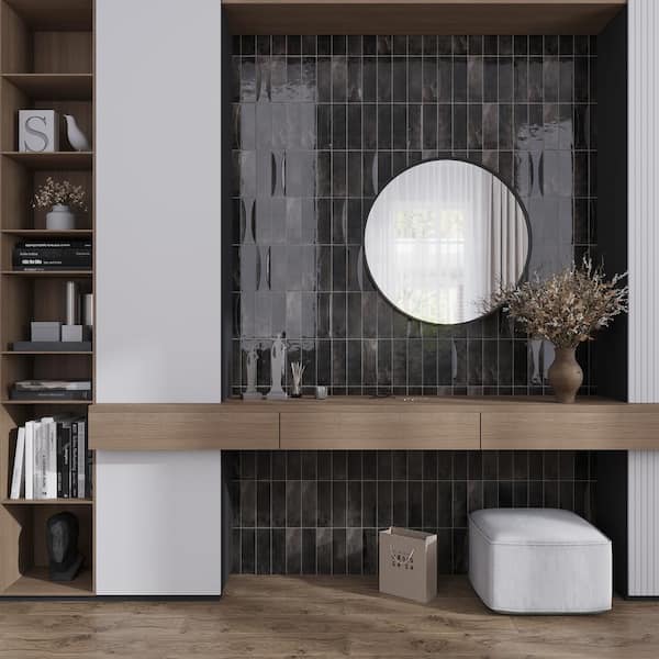 Antiek 2.58 in x 7.9 in Black Ceramic Glossy Wall Tile (40 Cases/215.2 sq. ft. /Pallet)