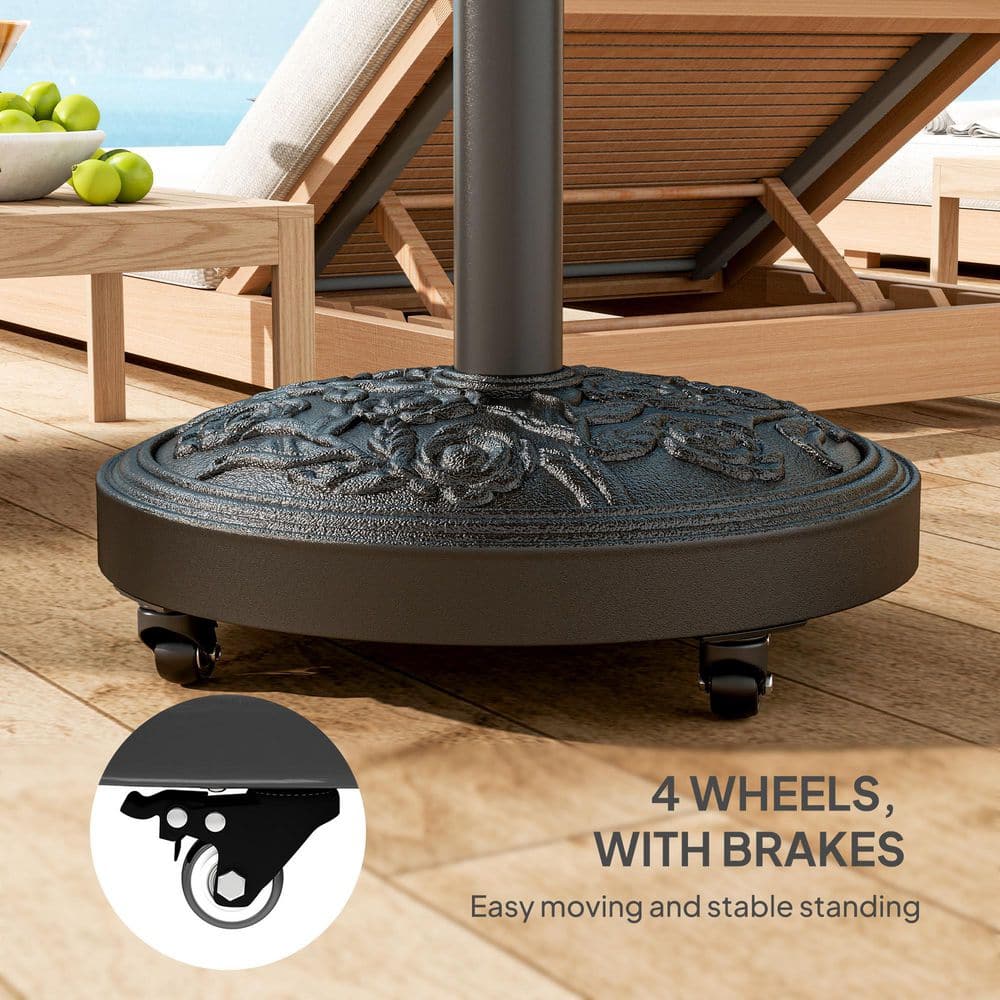 Black Powder Coated Concrete Patio Umbrella Base with Wheels