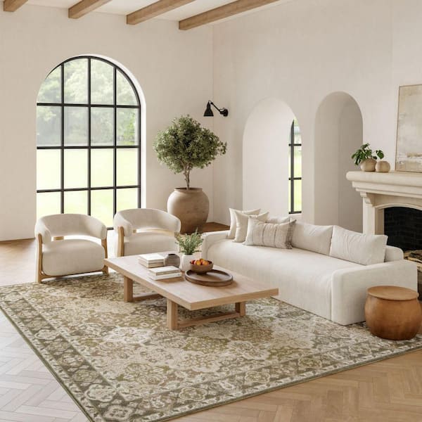 Grafix Green 8 ft. x 10 ft. Center medallion Traditional Area Rug