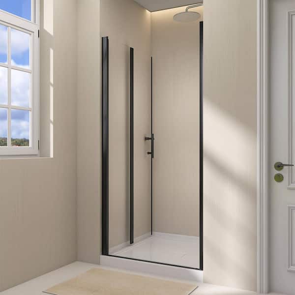 Zeafive 34 to 35-1/2 in. W x 72 in. H Frameless Bifold Shower Door Swing Pivot Small Alcove Shower Door in Black Clear Glass