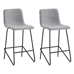 Olive 27.2 in. Gray Low Back Metal Frame Counter Height Bar Stool with Faux Leather Seat (Set of 2)