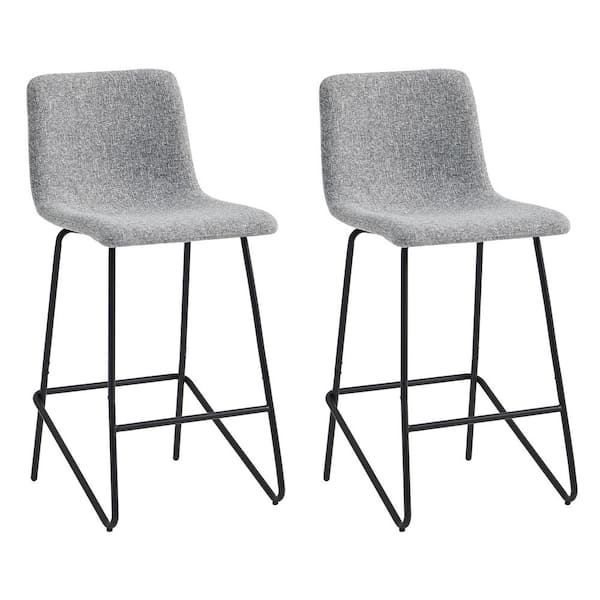 Spruce & Spring Olive 27.2 in. Gray Low Back Metal Frame Counter Height Bar Stool with Faux Leather Seat (Set of 2)