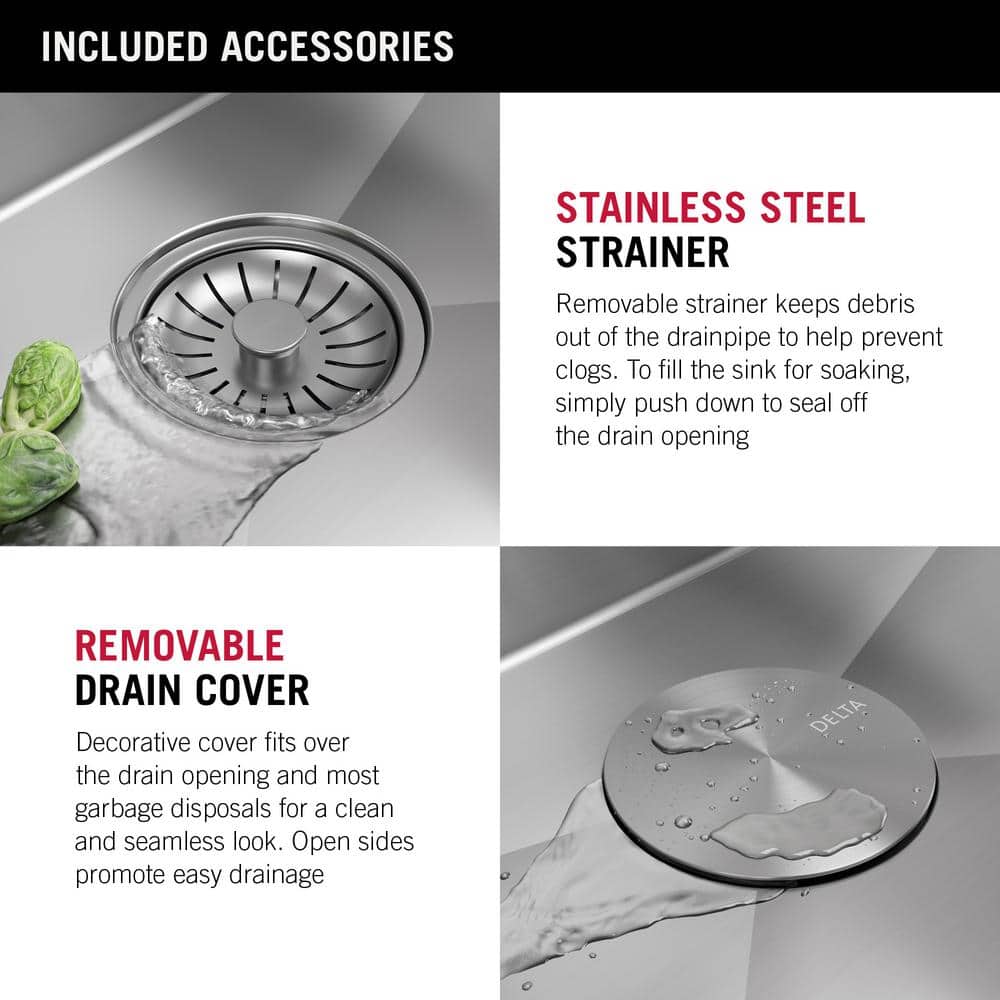 Delta 33" Stainless Steel Drop-In Single Bowl Kitchen Sink with Accessories