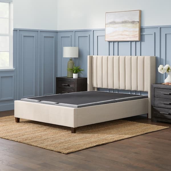 Brookside Adele Light Brown Oat Upholstered King Platform Bed Frame with a Vertical Channel Tufted Wingback Headboard BS0001UBDKKOA The Home Depot
