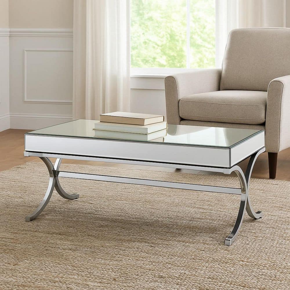 21 in. Silver Rectangle Glass Top Coffee Table