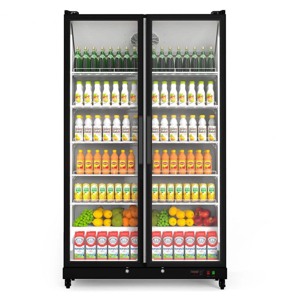 44.1 in. 27.1 cu. ft Merchandiser Refrigerator in Black Commercial Beverage Cooler Adjustable Shelves Dual Glass Door