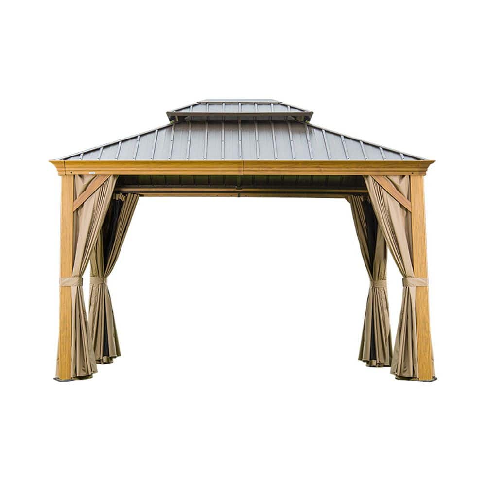 10 ft. x 14 ft. Outdoor Hardtop Gazebo Brown with Galvanized Steel Double Roof and Wood Grain Aluminum Frame price history on PriceWatchPro