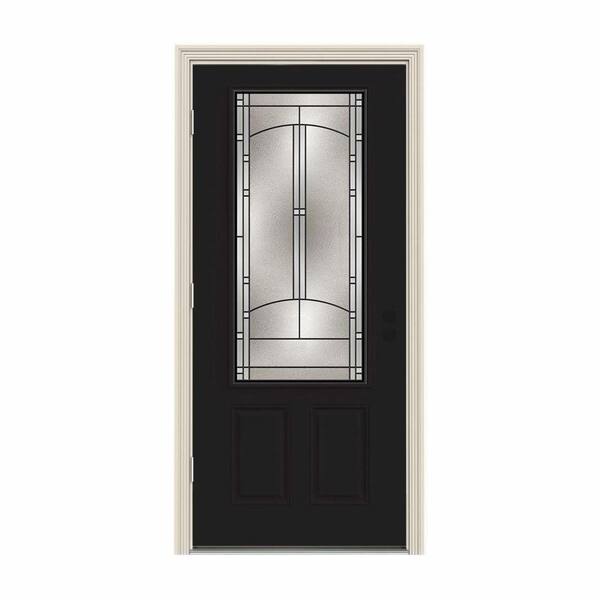 JELD-WEN 32 in. x 80 in. 3/4 Lite Idlewild Black Painted Steel Prehung Right-Hand Outswing Front Door w/Brickmould