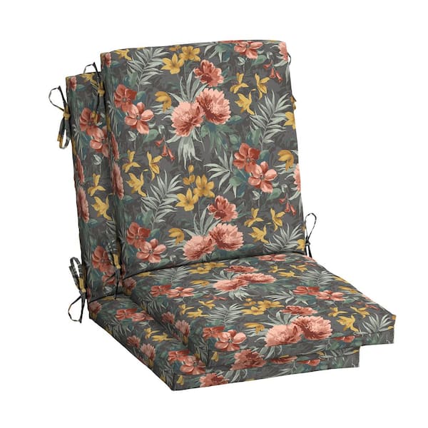ARDEN 20 in. x 20 in. Phoebe Grey Floral High Back Outdoor Dining Chair Cushion (2-Pack)