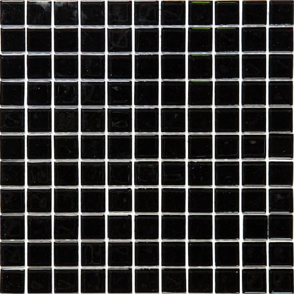 Apollo Tile Black 11.8 in. x 11.8 in. 1 in. x 1 in. Polished Glass Mosaic Tile (9.67 sq. ft./Case)