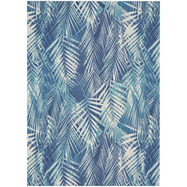 Waverly Sun N' Shade Navy 8 ft. x 11 ft. Floral Geometric Contemporary Indoor/Outdoor Area Rug