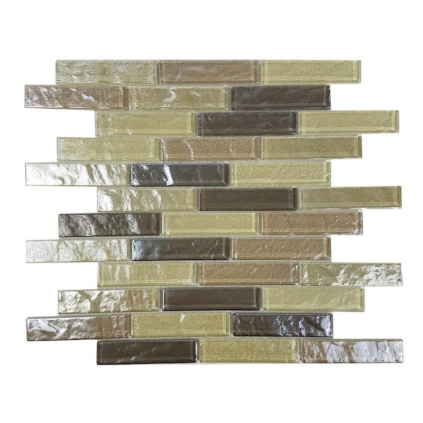 Cream and Brown 13 in. x 13 in. Textured Glass Wall and Pool Mosaic Tile (8 sq. ft./Case)