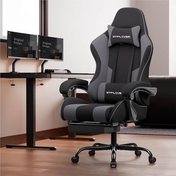 Gaming Chair Fabric Computer Chair with Footrest Height Adjustable Game Chair, Gray