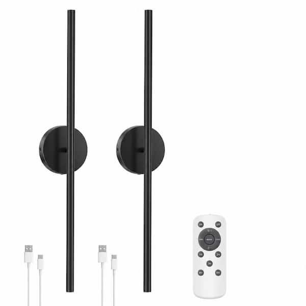 27.6 in 2-Light Black Round Base Wall Sconce Set with Remote Control and 3CCT Dimmable Operation