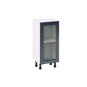15 in. W x 14 in. D x 34.5 in. H Devon Painted Blue Shaker Assembled Shallow Base Kitchen Cabinet with Glass Door