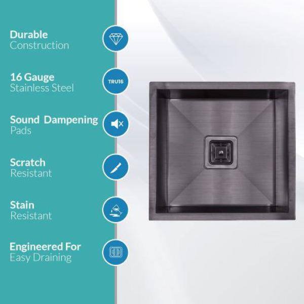 18-inch Black Stainless Steel Undermount Bar Sink with Square Drain