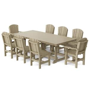 Heritage Weathered Wood 9-Piece Plastic Outdoor Patio Dining Set