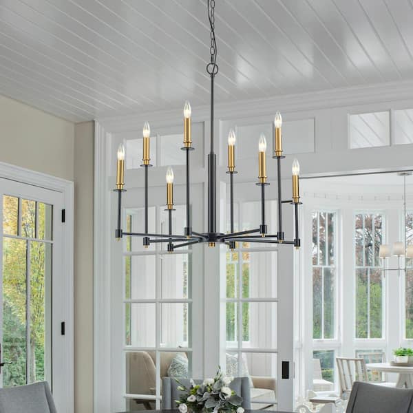 Galea 8-Light Linear Black and Gold Classic Transitional Chandelier with Candle Style
