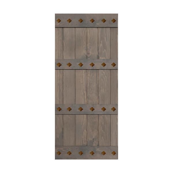 ISLIFE Mid-Century Style 36 in. x 84 in. Smoky Gray Finished Solid Wood Sliding Barn Door Slab - Hardware Track NOT Included
