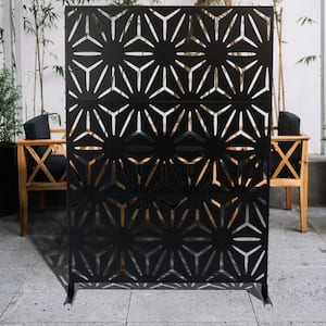 76''H x 47.2''W Decorative Privacy Screen Panel Outdoor Metal Patio Fence Rectangle Black