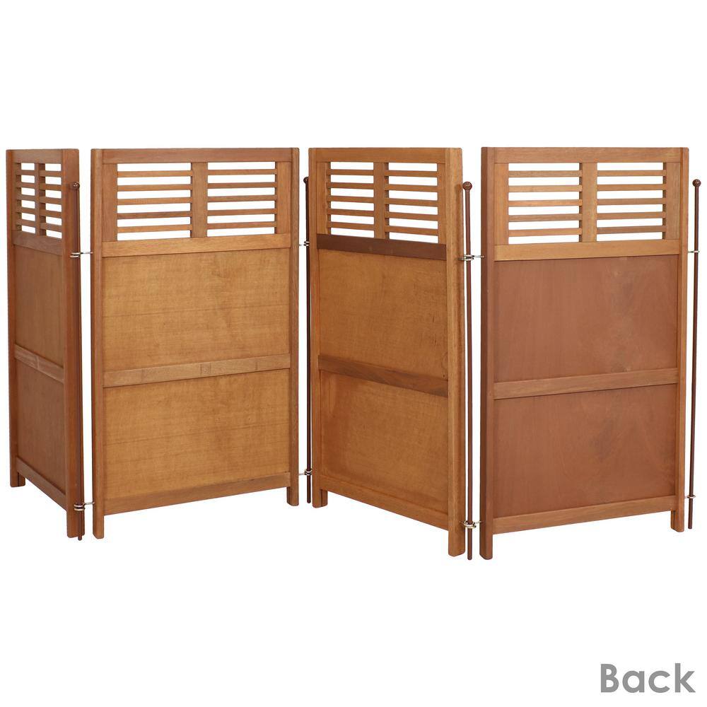 Brown Meranti Wood Folding Outdoor Privacy Screen with Teak Oil Finish