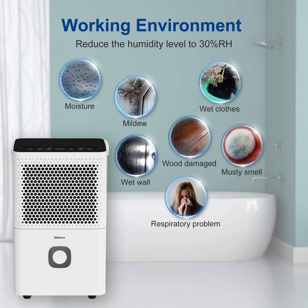 Shinco 30-Pint White Dehumidifier with Touch Controls