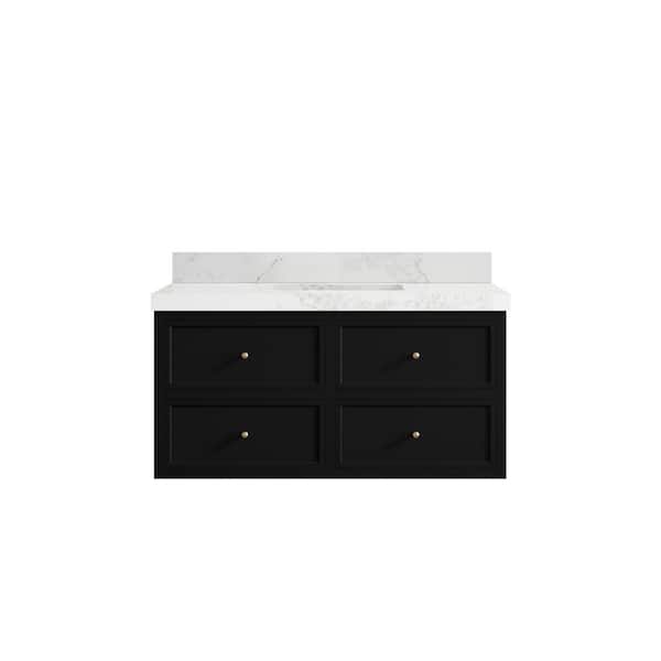 Willow Collections Roswell 42 in. Single Sink Freestanding Black Bath Vanity with Calacatta Nuvo Qt. Top Unassembled