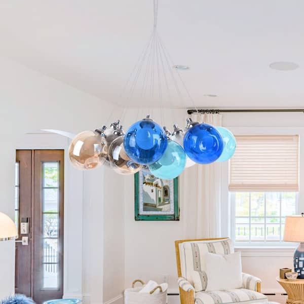 Degradado 19-Light 23.6 in. W Chrome Chandelier with Recessed Glass in Blue Tone Combination for Living Room