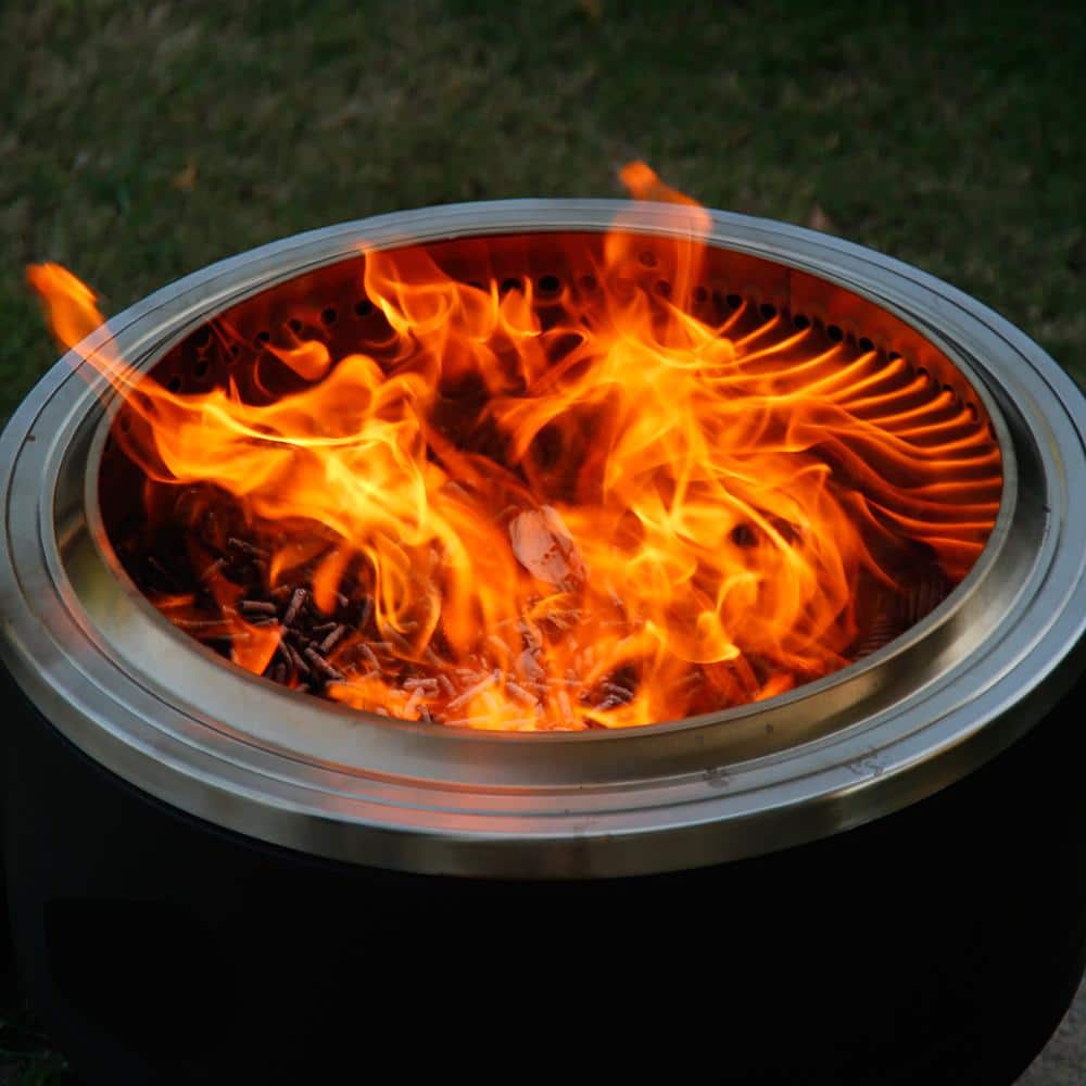 Black Circular Wood-Burning Free-Standing Fire Pit with Ash Drawer