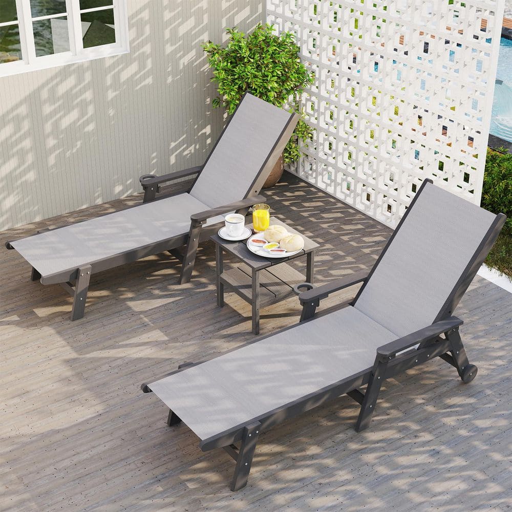 2-Pack Gray Outdoor HDPE Chaise Lounge with Wheels, Lounge Chair Adjustable 5-Position Recliner for Poolside Yard price history on PriceWatchPro