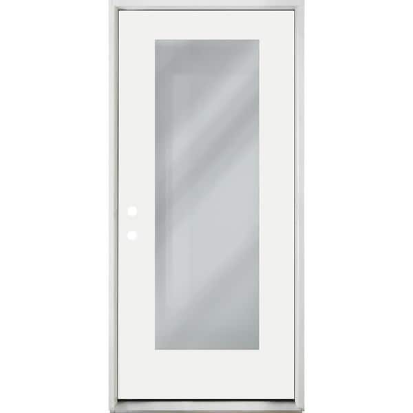 Reliant 34 in. x 79 in. Full Lite Clear Glass Right-Hand Inswing Unfinished Fiberglass Prehung Door with Nickel Hinges