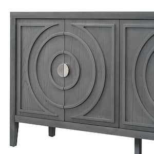 60 in. W x 15.9 in. D x 32.1 in. H Gray Linen Cabinet Sideboard with Round Metal Door Handle for Entrance, Dinning Room