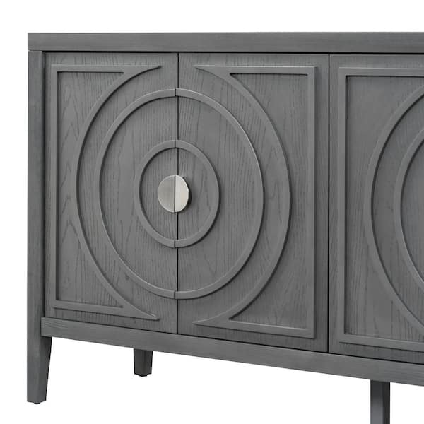Unbranded 60 in. W x 15.9 in. D x 32.1 in. H Gray Linen Cabinet Sideboard with Round Metal Door Handle for Entrance, Dinning Room