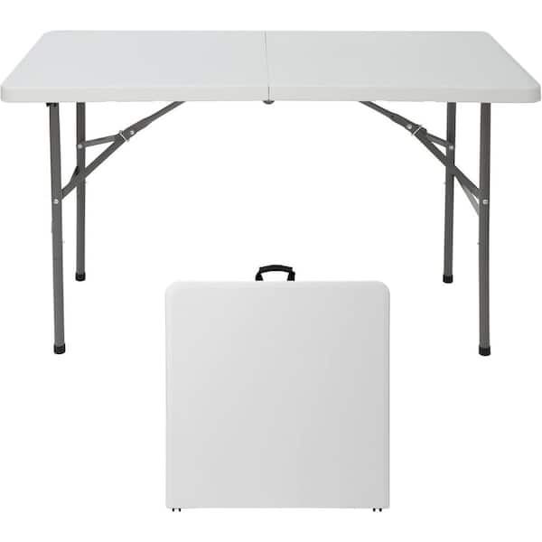 Yangming 48 in. W White Rectangle Steel Frame Picnic Table Folding Seats 4-People with Portable Carrying Handle for Camping