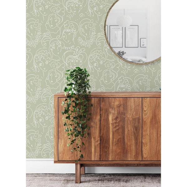 Lovely Green Ladies Who Lunch Novelty Peel and Stick Wallpaper Sample