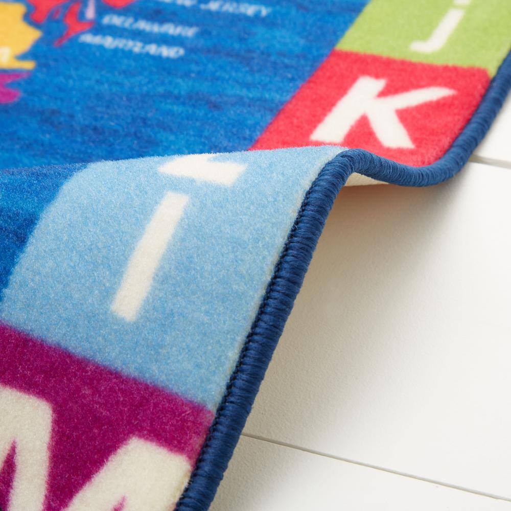 Eric Carle Blue USA Map Kids Washable Area Rug