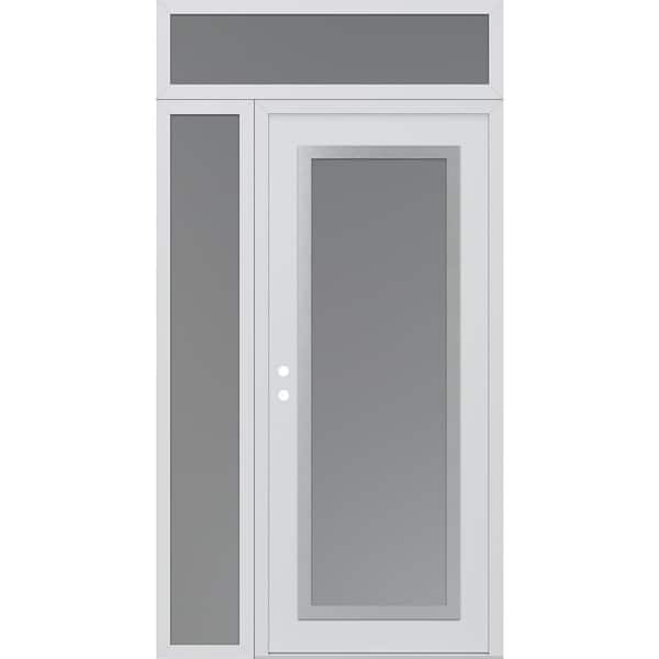 C1 48 in. x 96 in. Silver P Right-Hand/Inswing Frosted Glass White/White Sidelite+Transom Steel Prehung Front Door
