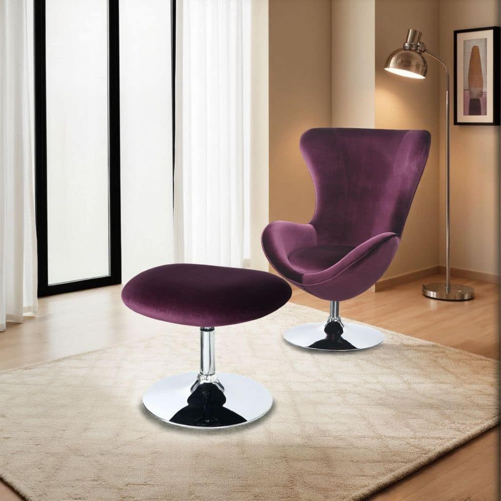 Eloise Contemporary Purple with Ottoman Metal Chair
