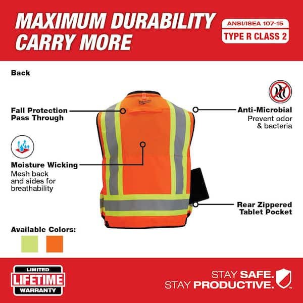 Milwaukee 48-73-5092 ANSI/CSA High Visibility Orange Safety Vests L/XL